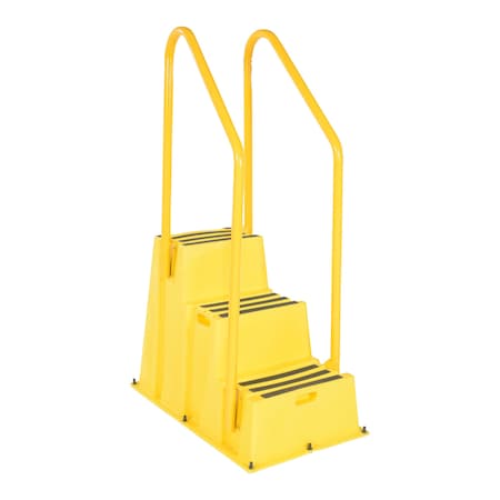 Vestil 3 Step Polyethylene Nestable Yellow with Handrails Port 500lb Capacity SPN-3-YL-HR-PO